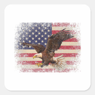 Adesivo Quadrado Bald Eagle 4 de julho Presente Americano Fla
