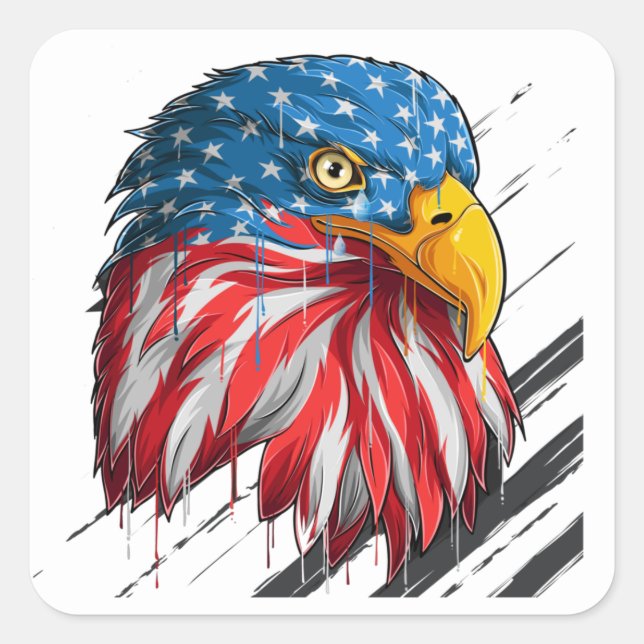 Adesivo Quadrado Bald Eagle Bird USA Flag Crying Symbol (Frente)