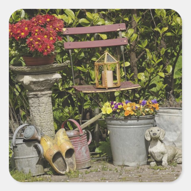 Adesivo Quadrado Baldes, calçados e flores, Zaanse Schans, (Frente)