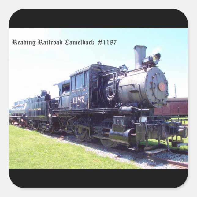Adesivo Quadrado Baldwin Built Reading Railroad Camelback #1187 (Frente)