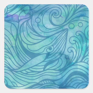 Adesivo Quadrado Baleia - Azul