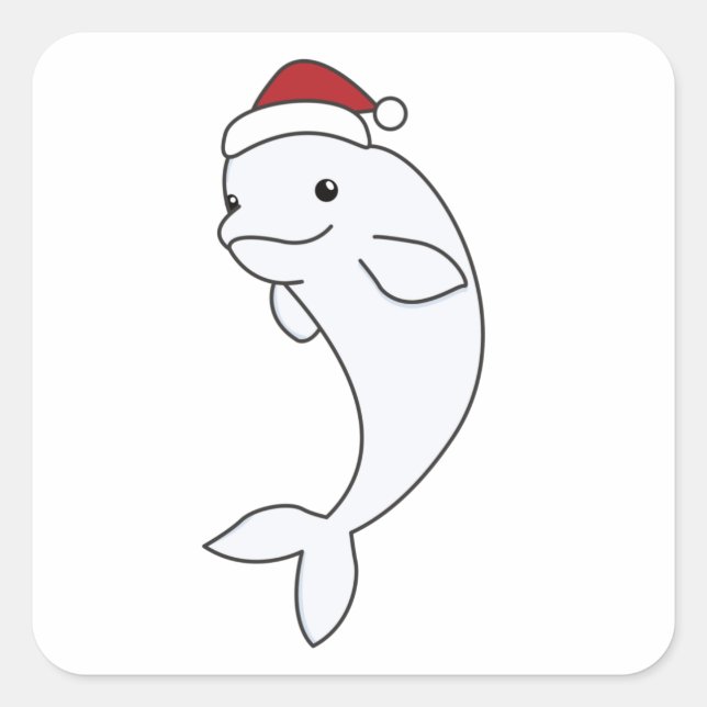 Adesivo Quadrado Baleia Beluga Feliz Natal Animais de inverno Balei (Frente)