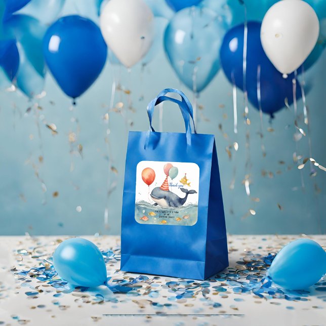 Adesivo Quadrado Baleia de um Time Boys Aniversário Obrigado (Criador carregado)