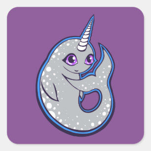 Adesivo Quadrado Baleia-Narrativa Com Design De Desenho De Tinta De