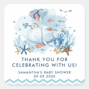 Adesivo Quadrado Baleia Náutica Sob o Chá de fraldas de Blue Boy Se