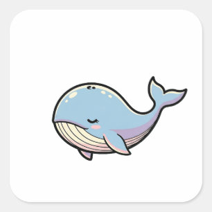 Adesivo Quadrado Baleia Sonhadora – Ilustração de Animal Kawaii Fof