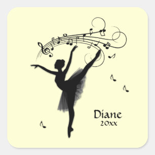 Adesivo Quadrado Ballerina Dançando Incrível com Música Amarela