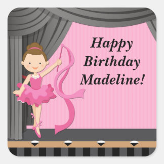 Adesivo Quadrado Ballerina Dance Festa de aniversário Sticker