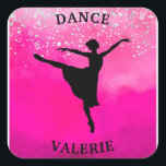 Adesivo Quadrado Ballerina Dance Pink Ombre Sparkle<br><div class="desc">Ballerina Dance Pink Ombre Sparkle design fez especial com o nome da sua dançarina de balé!</div>