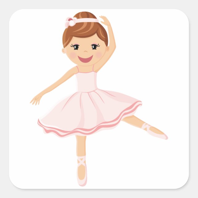 Adesivo Quadrado Ballerina Dancer com cabelo castanho (Frente)
