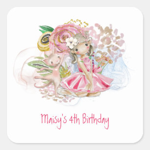 Adesivo Quadrado Ballerina Florals Cat Pink Girl 4ª festa de anive