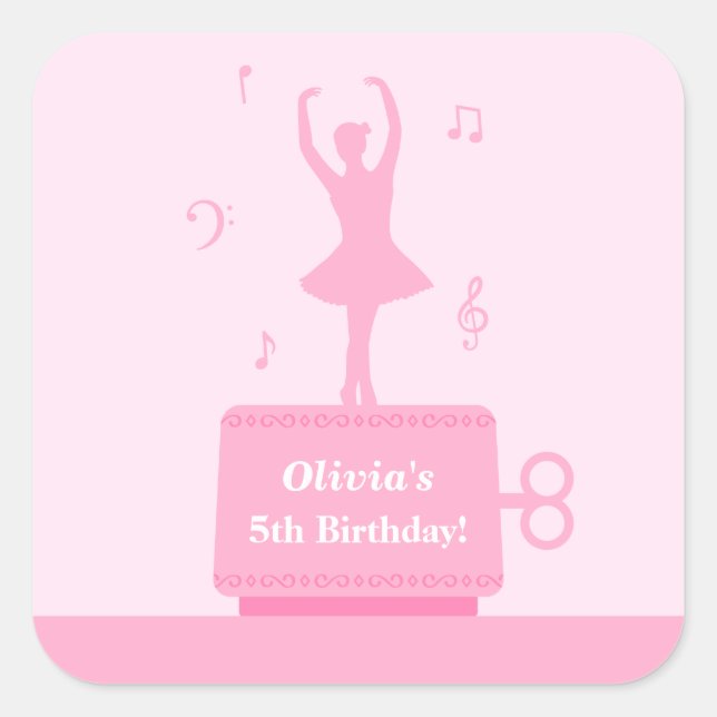 Adesivo Quadrado Ballerina Music Box Garota Aniversário Decor (Frente)