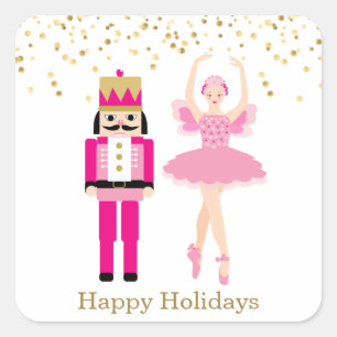 Adesivo Quadrado Ballerina & Nutcracker, ouro confetti, Natal