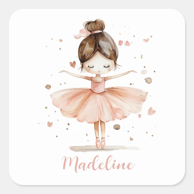 Adesivo Quadrado Ballerina Personalizado Name Girly (Frente)