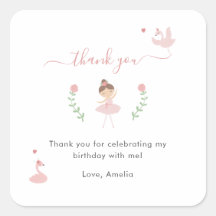 Ballerina Pink Aniversário Obrigado Favor Sticker