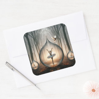 Adesivo Quadrado Ballerinas dançando em gotas d'água na floresta