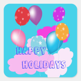 Adesivo Quadrado balões coloridos e nuvens feriado feliz