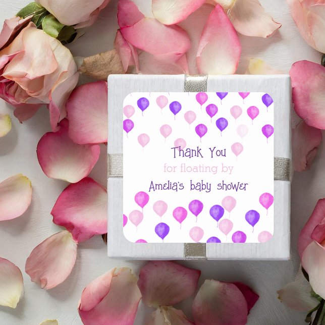 Adesivo Quadrado Baloes Cor-de-Rosa Chá de Bebê (Criador carregado)