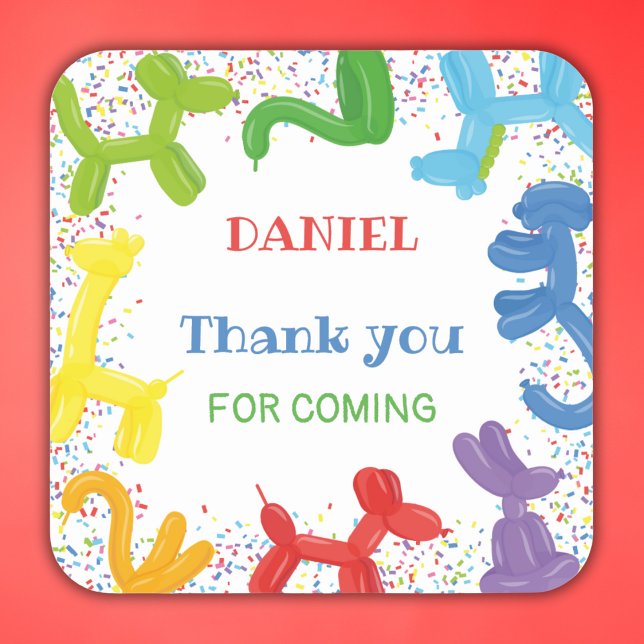 ADESIVO QUADRADO BALÕES DE ANIMAIS DE ANIVERSÁRIO (Criador carregado)