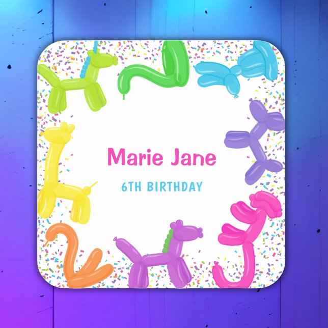 ADESIVO QUADRADO BALÕES DE ANIMAIS DE ANIVERSÁRIO NEONÊS PLACAS DE  (Criador carregado)