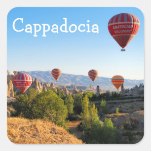 Adesivo Quadrado Balões de ar quente sobre Cappadocia