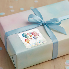 Adesivo Quadrado Balões de ar quente voadores de aquarela obrigado 