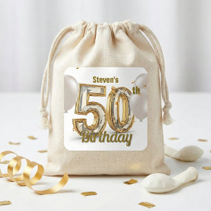 Adesivo Quadrado Balões de festa de aniversário de 50 anos em ouro