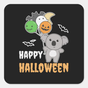 Adesivo Quadrado Balões De Halloween Para Crianças Cute Koalas
