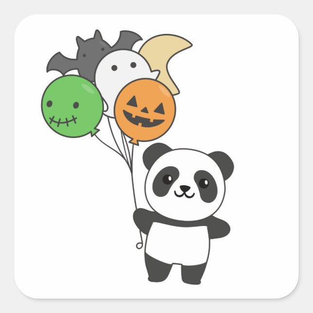 Adesivo Quadrado Balões De Panda Halloween Para Crianças E Pandas C (Frente)