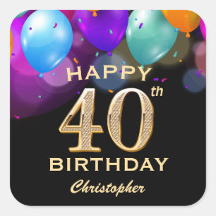 Adesivo Quadrado Balões Pretos e Dourados do Partido aniversário 