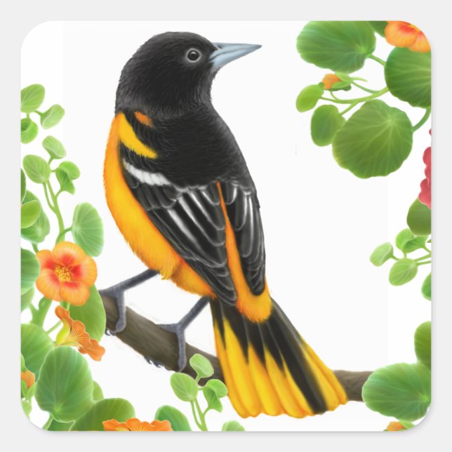 Adesivo Quadrado Baltimore Oriole Wild Bird Sticker (Frente)