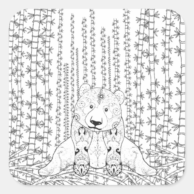 Adesivo Quadrado Bamboo Panda Doodle (Frente)
