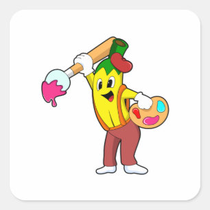 Adesivo Quadrado Banana como Pincel com Pincel de Tinta