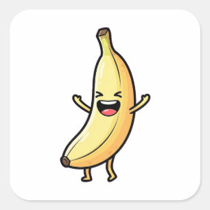 Adesivo Quadrado Banana Risonha – Ilustração Fofa Kawaii