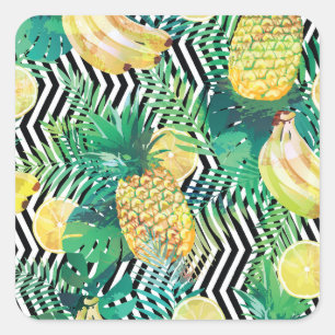 Adesivo Quadrado Bananas Exóticas Limões Tropicais
