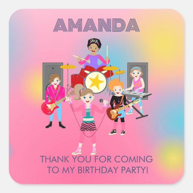 Adesivo Quadrado Banda das garotas de música (Frente)