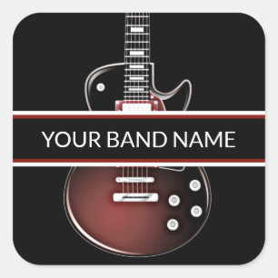 Adesivo Quadrado Banda de nome personalizado Merch Guitar Rock & Ro