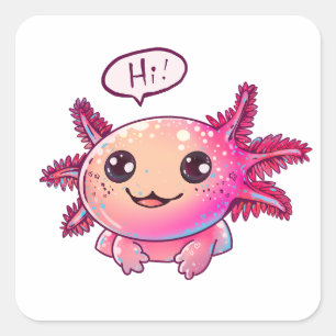 Adesivo Quadrado Banda desenhada Axolotl em estilo cartoon