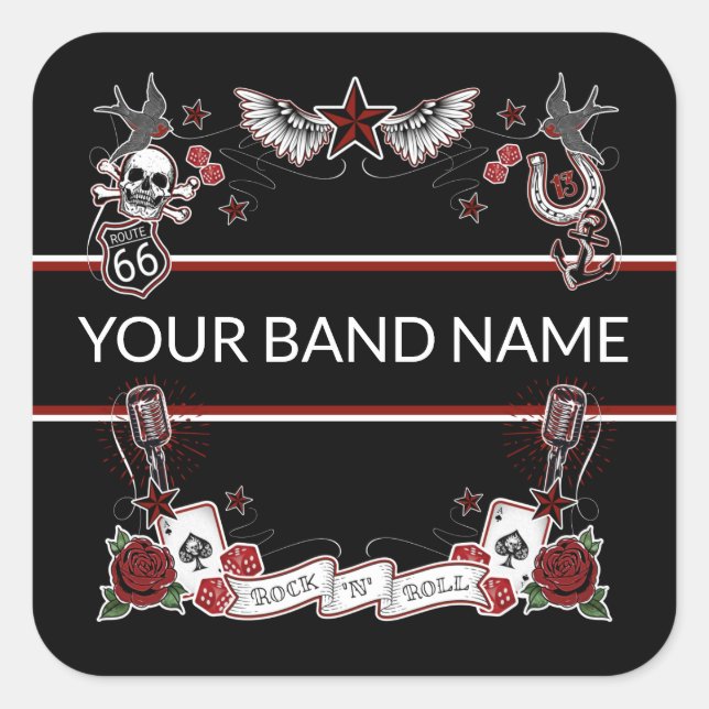 Adesivo Quadrado Banda Personalizada Merch Rockabilly Tattoo Rock M (Frente)