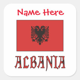 Adesivo Quadrado Bandeira Albânia Personalização Vermelha