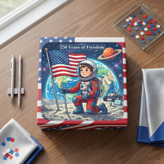 Adesivo Quadrado Bandeira Americana 250 Anos de Liberdade Astronaut