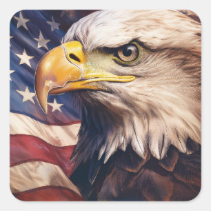 Adesivo Quadrado Bandeira Americana com Cabeça de Águia Careca