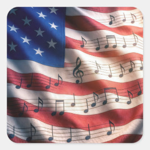 Adesivo Quadrado Bandeira Americana Com Notas Musicais