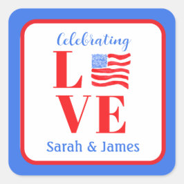 Adesivo Quadrado Bandeira Americana de Aquarela NOME Casamento 