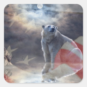 Adesivo Quadrado Bandeira Americana do Urso Polar do Alasca