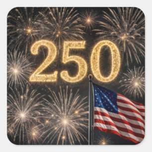 Adesivo Quadrado Bandeira Americana e Fogos de Artifício do 250º An