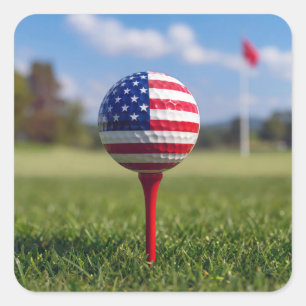 Adesivo Quadrado Bandeira Americana em uma Bola de Golfe
