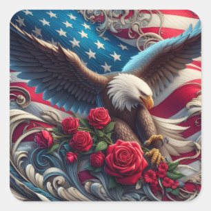Adesivo Quadrado Bandeira Americana Patriótica e Águia