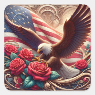 Adesivo Quadrado Bandeira Americana Patriótica e Águia