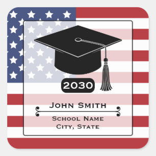 Adesivo Quadrado Bandeira Americana Tampa Preta Ano de Graduação